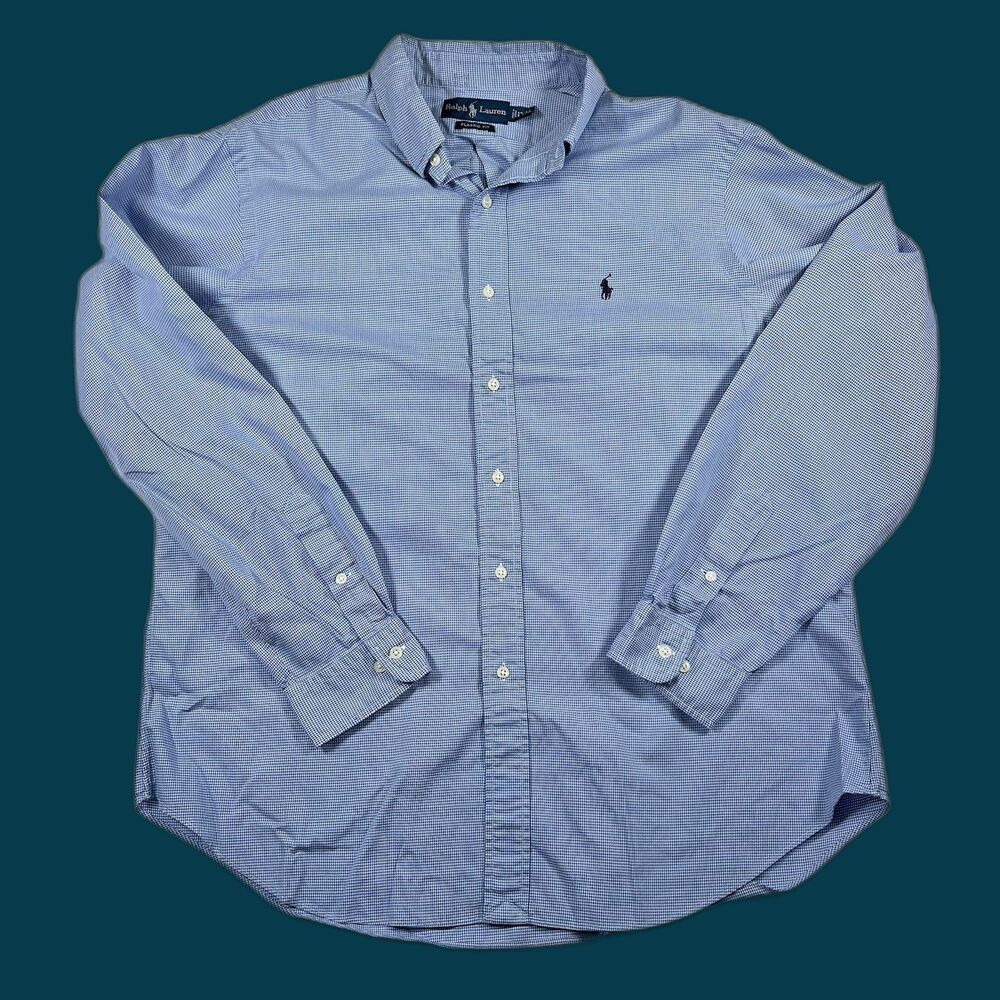 RALPH LAUREN Classic Fit Blue & White Gingham Button Down Shirt Size XL